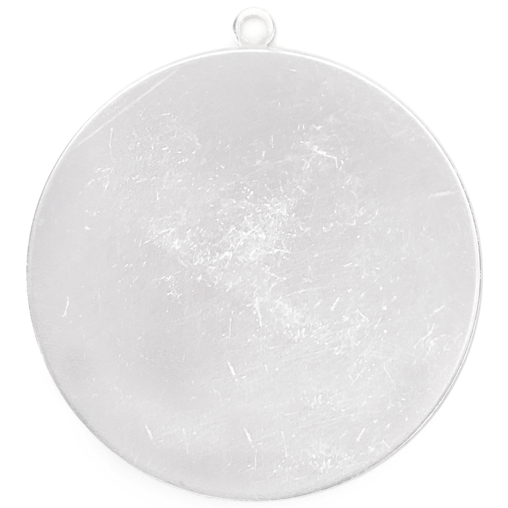 Metal Stamping Blanks Aluminum Scratched Practice Round, Disc, Circle with Top Loop, 50.7mm (2"), 16g - *No plastic film